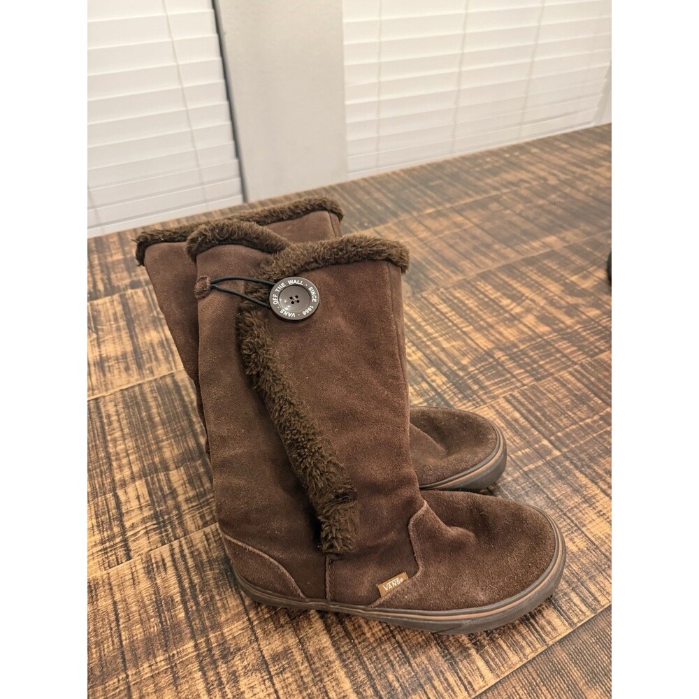 Vans Phoebe Boots Womens Size 6 Brown Leather Faux Fur Winter Mid Calf Snow